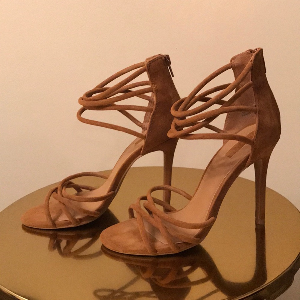 Cognac Suede Strappy High Heels